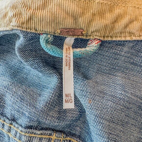 Free People Sirius Cotton Plaid-Contrast Mixed Denim Oversized Jacket, M/L - Picture 9 of 9